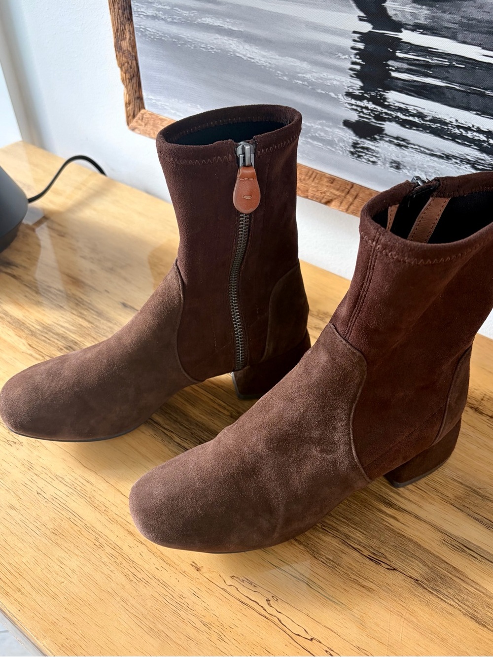 Kenneth Cole Brown Suede Mid-Heel Ankle Booties